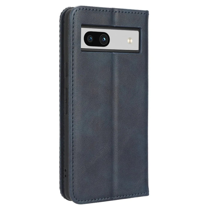 For Google Pixel 7a Supporting Stand Wallet Retro Texture Phone Case Drop-proof PU Leather Cellphone Cover - Blue - 7