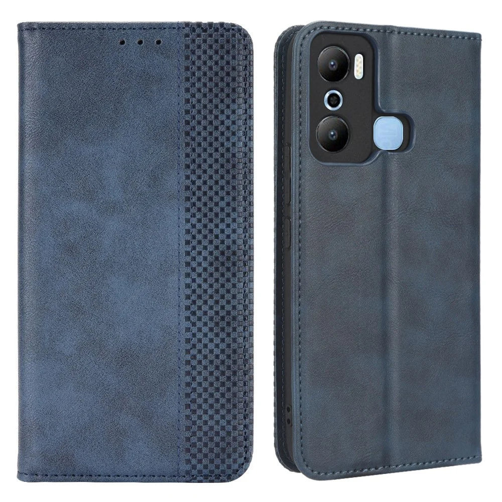 For Infinix Hot 20 Play 4G TPU+PU Leather Stand Wallet Phone Cover Retro Texture Anti-Scratch Phone Case - Blue - 1