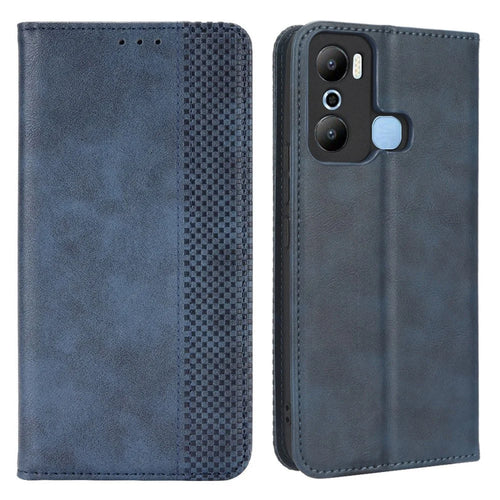 For Infinix Hot 20 Play 4G TPU+PU Leather Stand Wallet Phone Cover Retro Texture Anti-Scratch Phone Case - Blue - 1