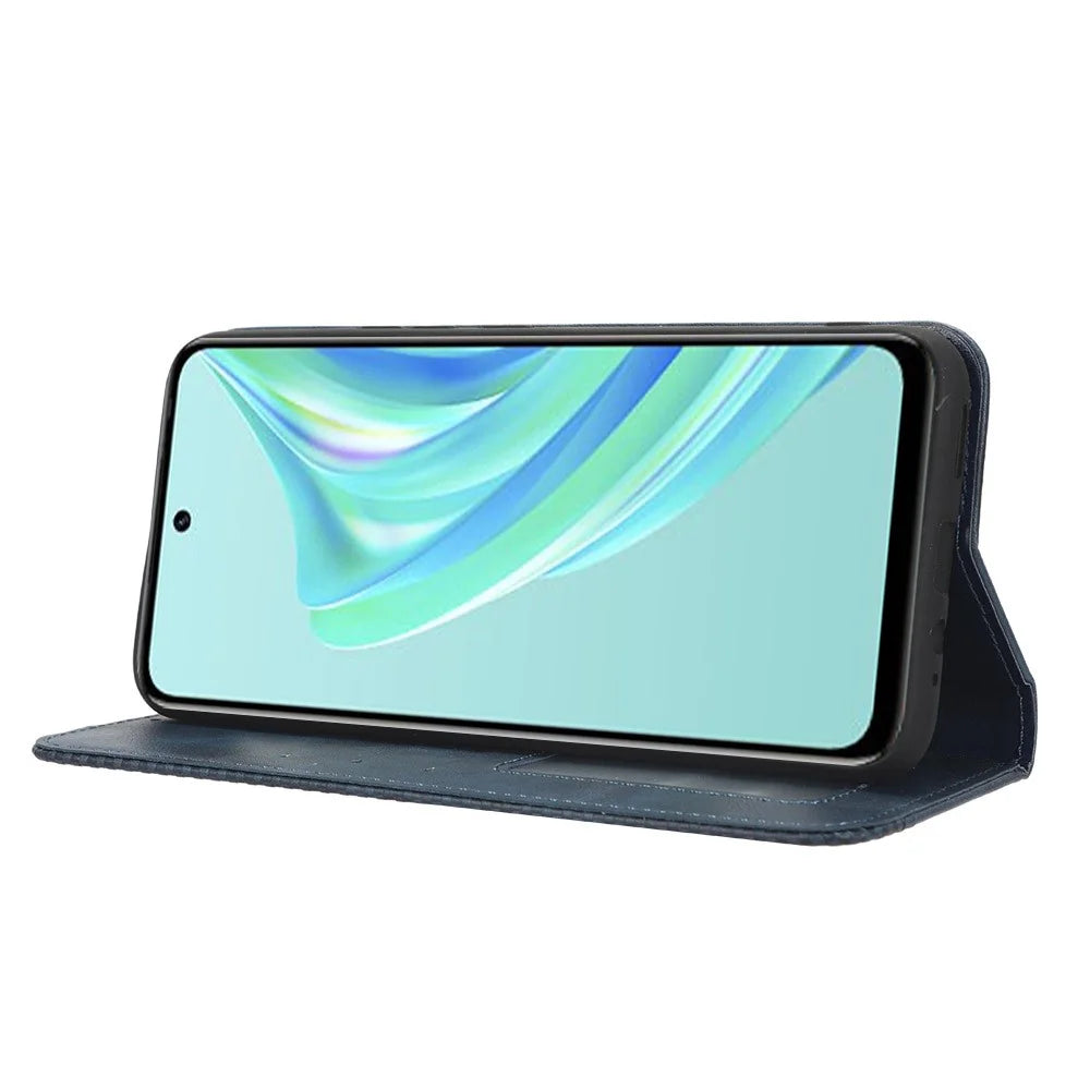 For Infinix Hot 20 Play 4G TPU+PU Leather Stand Wallet Phone Cover Retro Texture Anti-Scratch Phone Case - Blue - 3