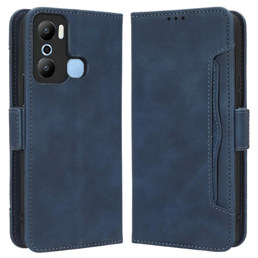 For Infinix Hot 20 Play 4G PU Leather Phone Cover Multiple Card Slots Stand Wallet Protective Phone Case - Blue - 1
