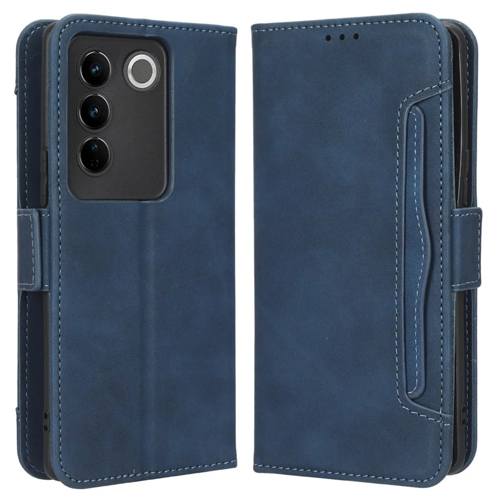 For vivo S16 / S16 Pro / V27 / V27 Pro PU Leather Phone Cover Multiple Card Slots Stand Wallet Shock-absorbing Phone Case - Blue - 1