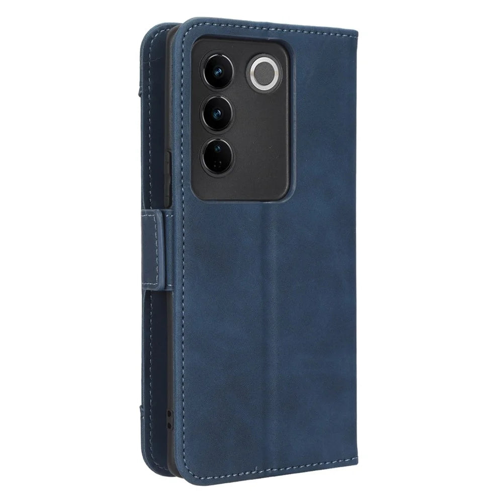 For vivo S16 / S16 Pro / V27 / V27 Pro PU Leather Phone Cover Multiple Card Slots Stand Wallet Shock-absorbing Phone Case - Blue - 7