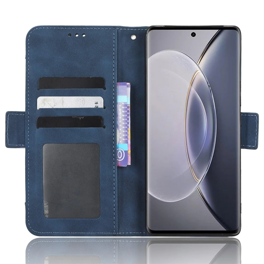 For vivo X90 Pro+ 5G PU Leather Flip Cover Multiple Card Slots Stand Wallet Phone Case - Blue - 2
