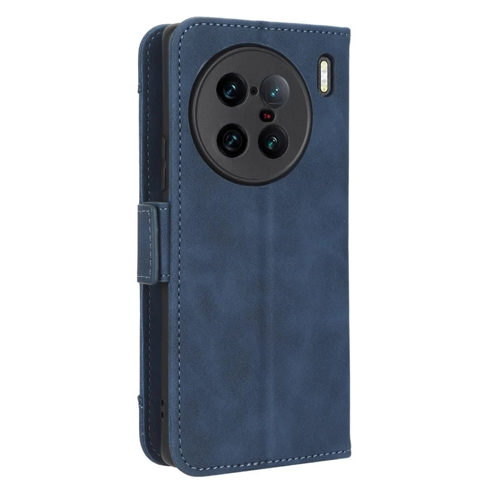 For vivo X90 Pro+ 5G PU Leather Flip Cover Multiple Card Slots Stand Wallet Phone Case - Blue - 7