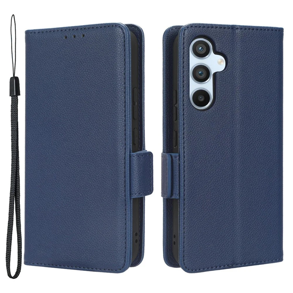 For Samsung Galaxy A54 5G Mobile Phone Cover Wallet Stand Litchi Texture PU Leather Dual Magnetic Clasp Phone Case - Dark Blue - 1