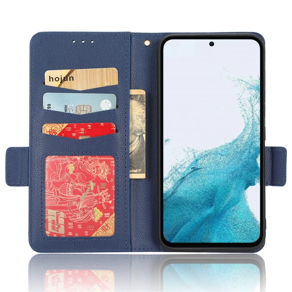 For Samsung Galaxy A54 5G Mobile Phone Cover Wallet Stand Litchi Texture PU Leather Dual Magnetic Clasp Phone Case - Dark Blue - 2