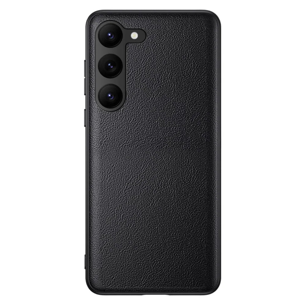 For Samsung Galaxy S23 Anti-Fingerprint Phone Case Slim-Fit PU Leather+TPU+PC Hybrid Anti-slip Phone Cover - Black - 1