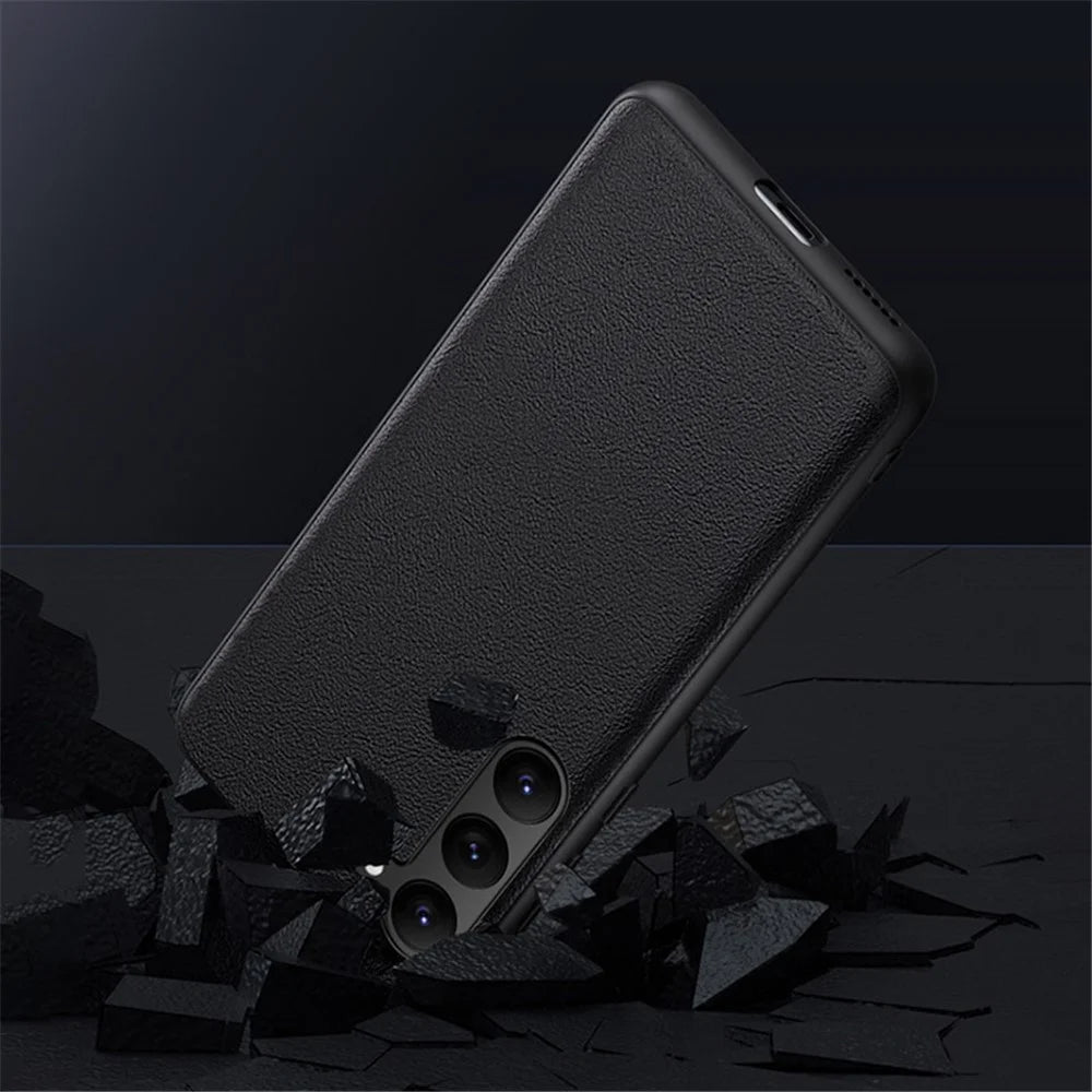 For Samsung Galaxy S23 Anti-Fingerprint Phone Case Slim-Fit PU Leather+TPU+PC Hybrid Anti-slip Phone Cover - Black - 3