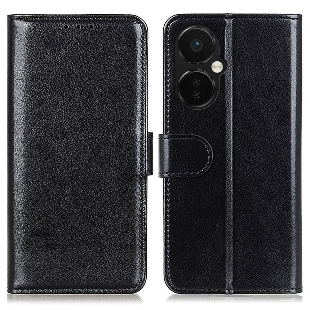 For OnePlus Nord CE 3 Lite 5G / Nord N30 5G PU Leather Phone Case Crazy Horse Texture Stand Wallet Phone Cover - Black - 1