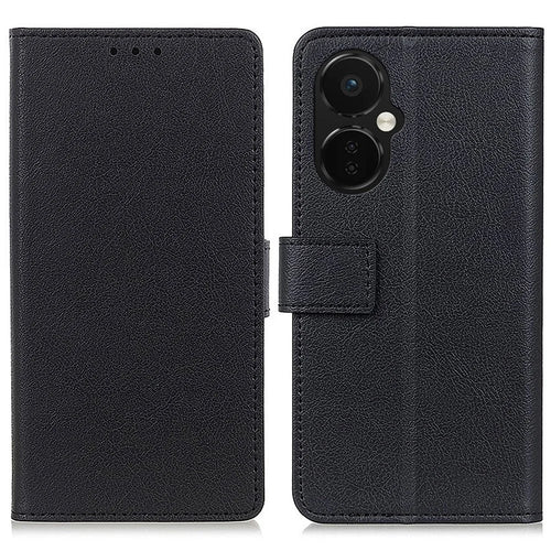 For OnePlus Nord CE 3 Lite 5G / Nord N30 5G Anti-scratch Wallet Cover Fine Textured Leather Cell Phone Stand Case - Black - 1