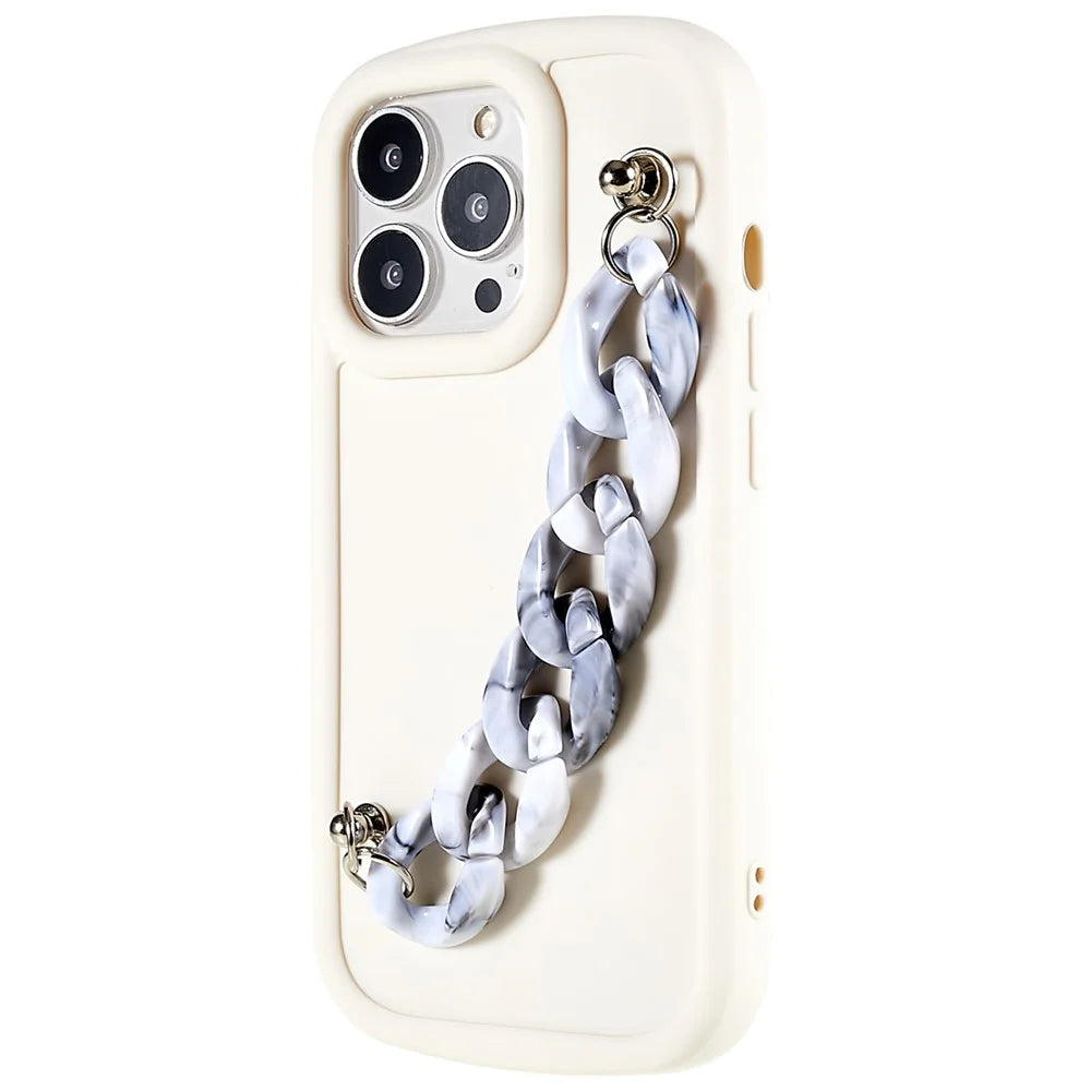 TPU Phone Case for iPhone 13 Pro 6.1 inch Soft Matte Anti-Fingerprint Back Cover with Chain Bracelet - Grey / White Marble Chain - 1