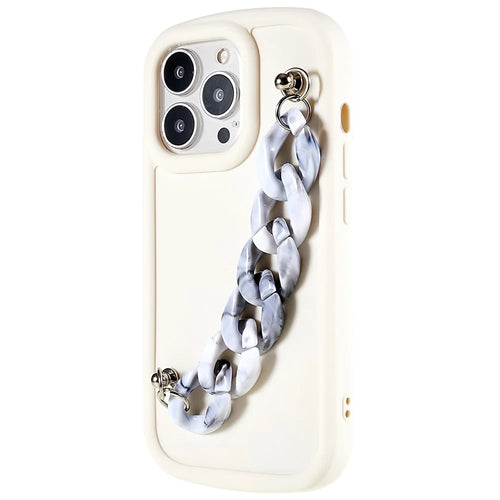 TPU Phone Case for iPhone 13 Pro 6.1 inch Soft Matte Anti-Fingerprint Back Cover with Chain Bracelet - Grey / White Marble Chain - 1