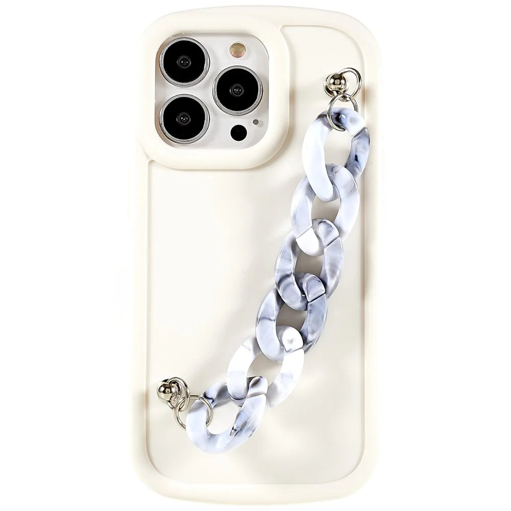 TPU Phone Case for iPhone 13 Pro 6.1 inch Soft Matte Anti-Fingerprint Back Cover with Chain Bracelet - Grey / White Marble Chain - 2