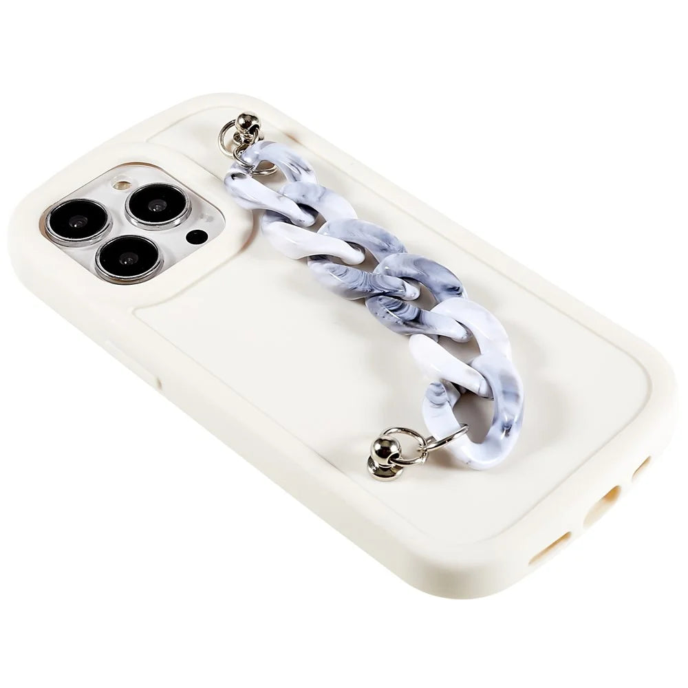 TPU Phone Case for iPhone 13 Pro 6.1 inch Soft Matte Anti-Fingerprint Back Cover with Chain Bracelet - Grey / White Marble Chain - 5