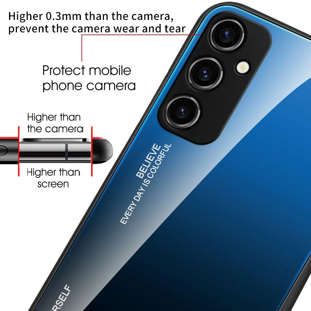 For Samsung Galaxy A34 5G Gradient Color Phone Case Tempered Glass + PC + TPU Hybrid Shell Shock Absorption Cover - Blue  /  Rose - 7