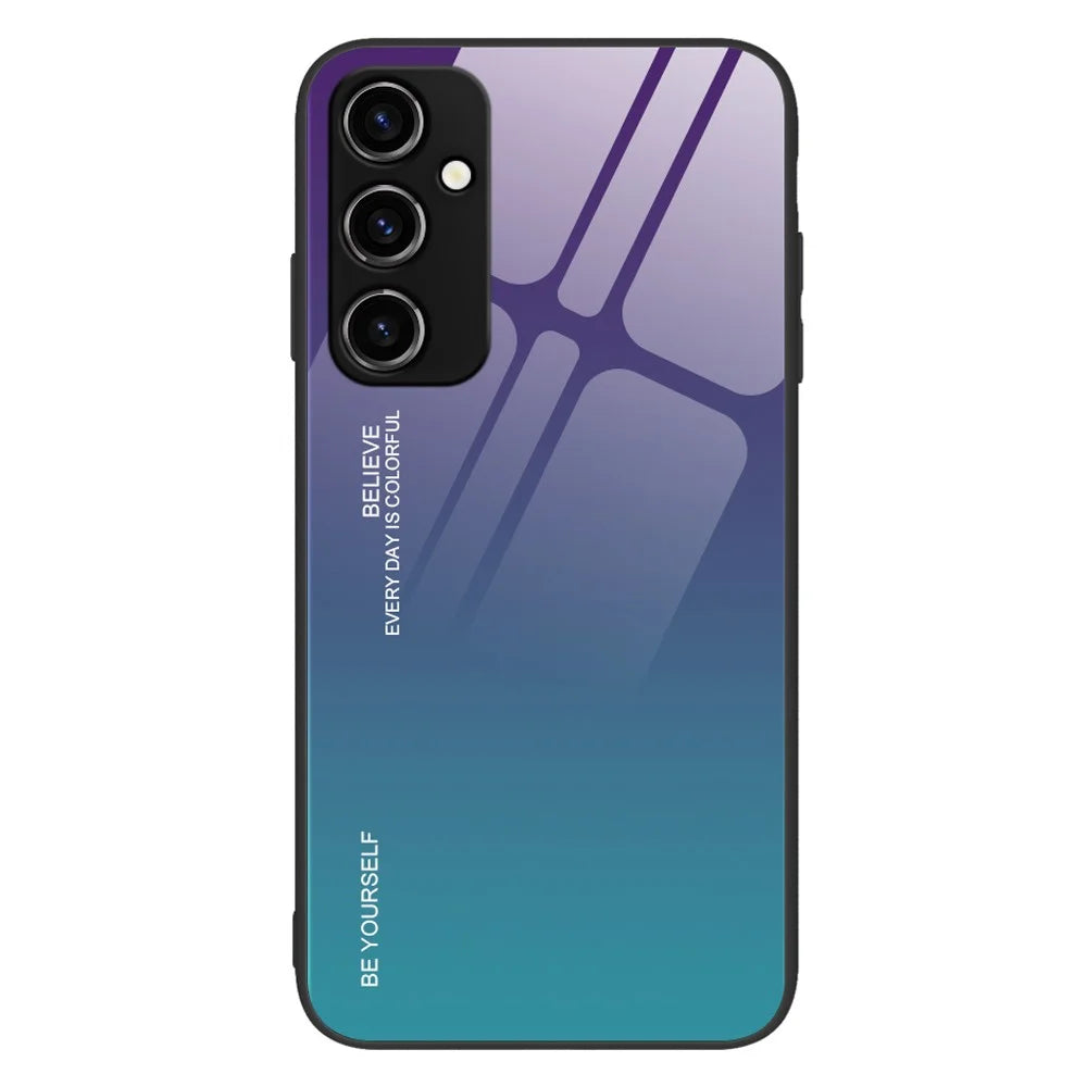 Gradient Color Phone Case for Samsung Galaxy A54 5G , Tempered Glass + PC + TPU Anti-Slip Phone Cover - Purple  /  Blue - 1
