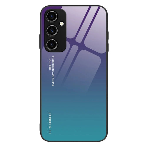 Gradient Color Phone Case for Samsung Galaxy A54 5G , Tempered Glass + PC + TPU Anti-Slip Phone Cover - Purple  /  Blue - 1
