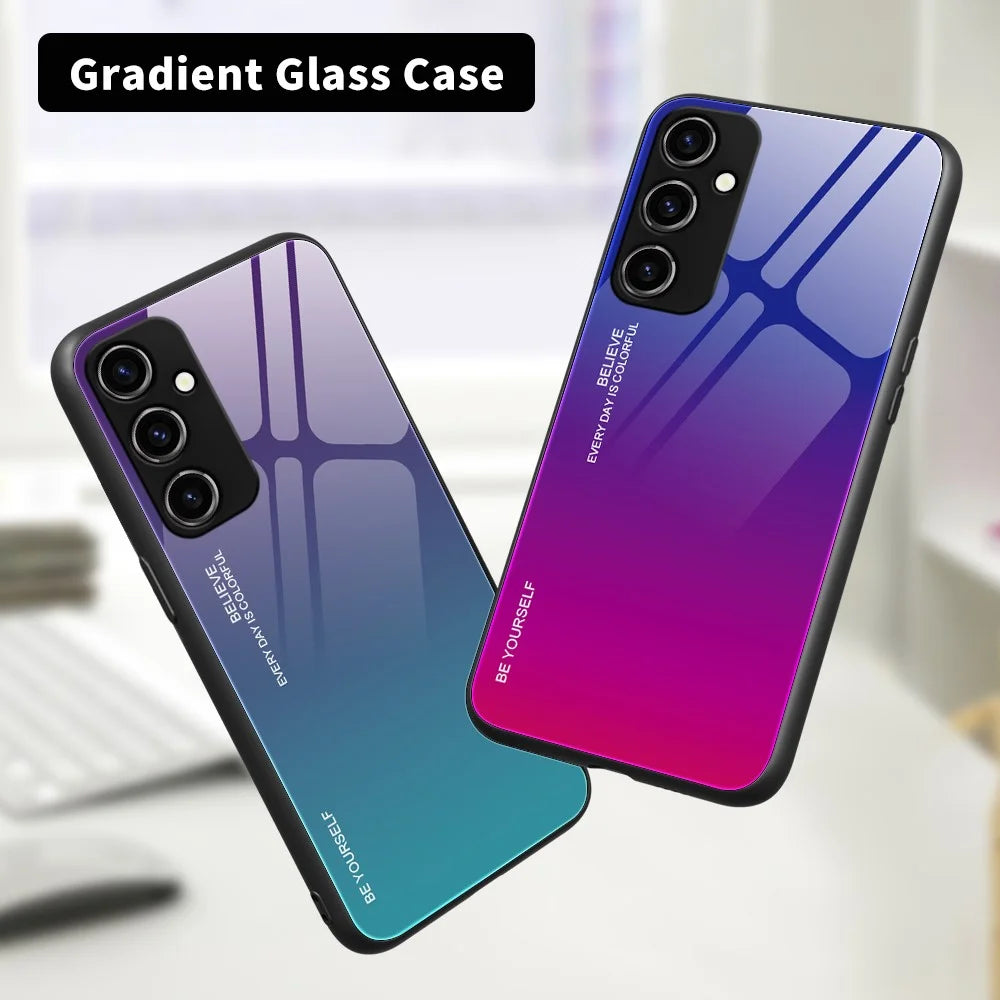 Gradient Color Phone Case for Samsung Galaxy A54 5G , Tempered Glass + PC + TPU Anti-Slip Phone Cover - Purple  /  Blue - 7