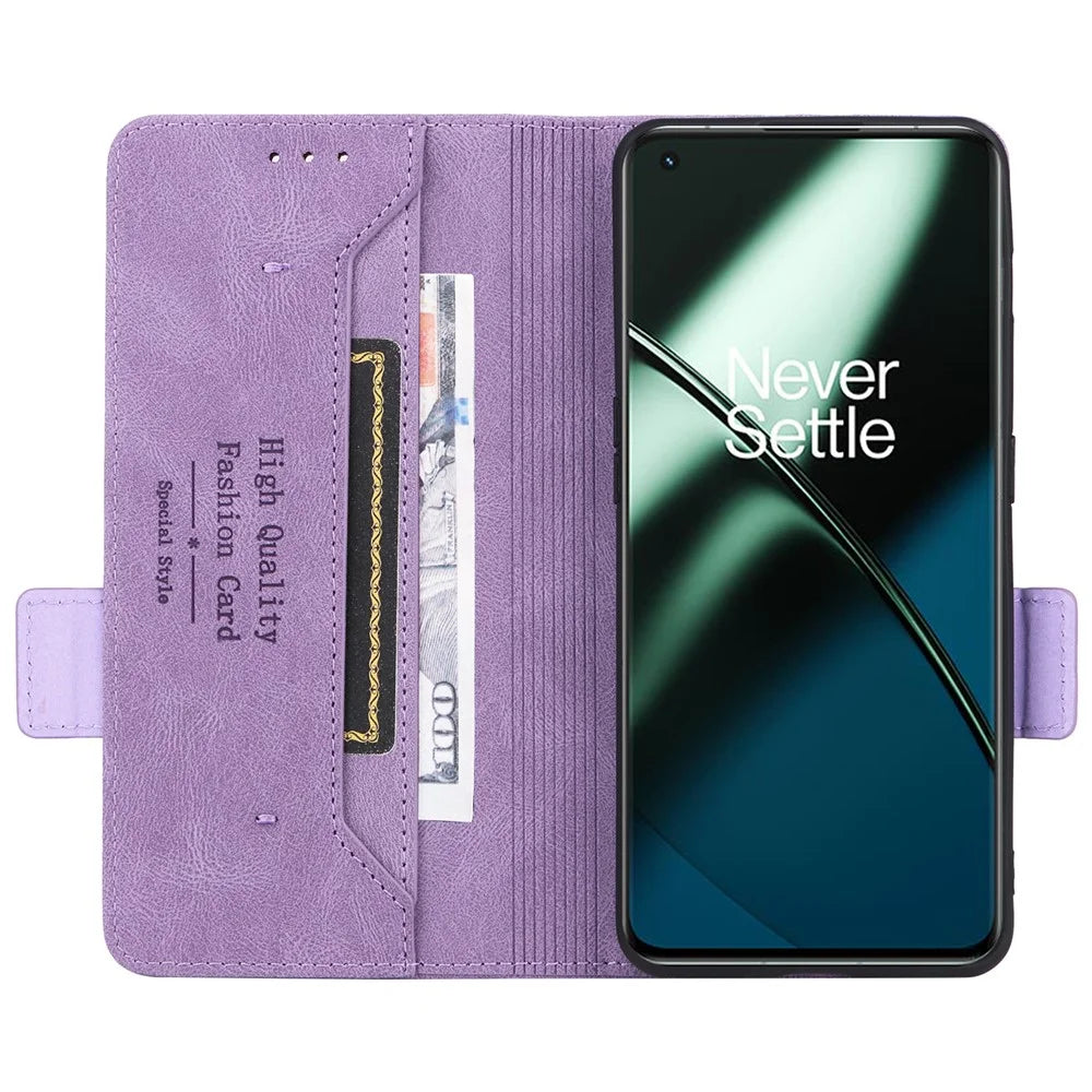 For OnePlus 11 5G Flip Cell Phone Cover Hardware Decor PU Leather Wallet Phone Case with Phone Stand Function - Purple - 2