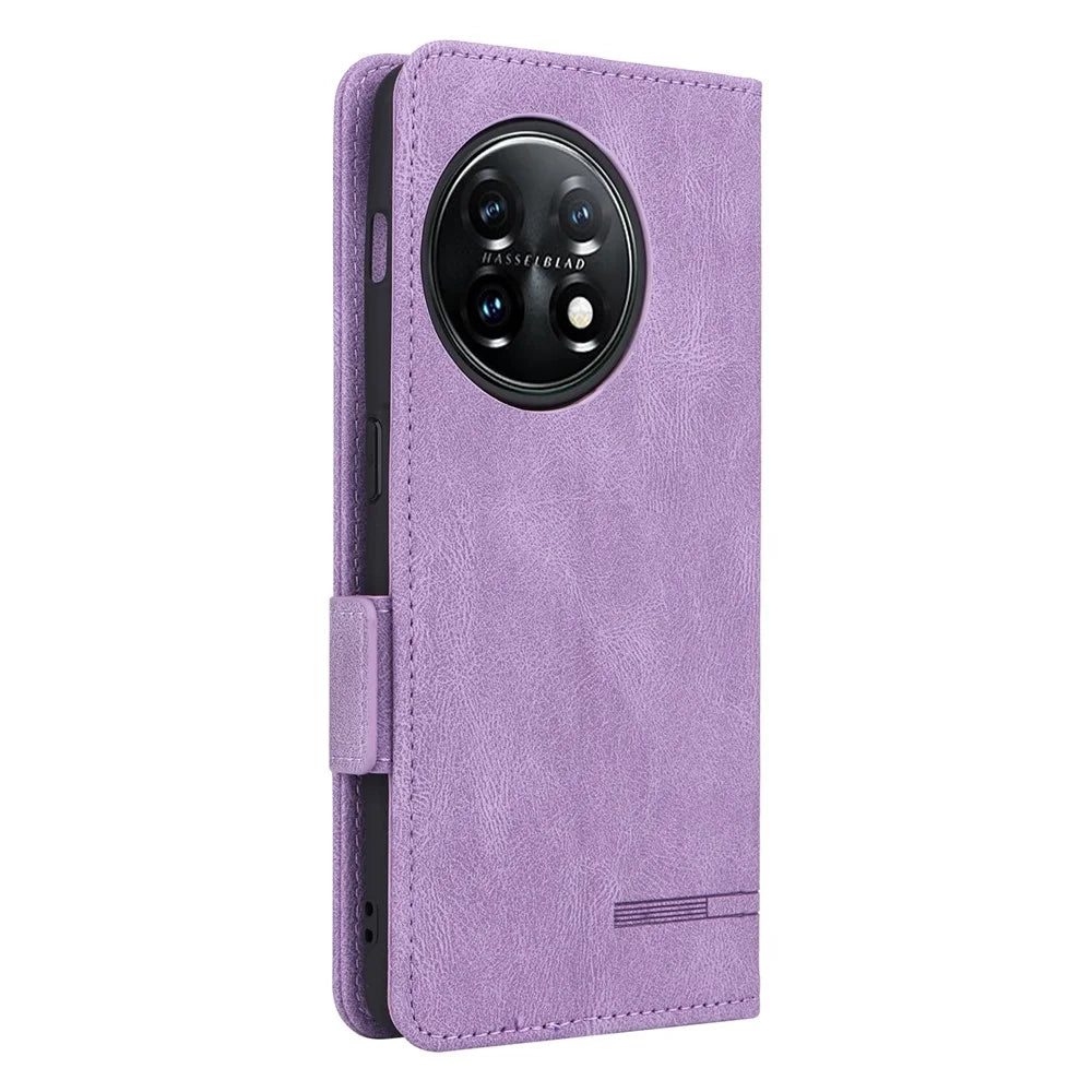 For OnePlus 11 5G Flip Cell Phone Cover Hardware Decor PU Leather Wallet Phone Case with Phone Stand Function - Purple - 6