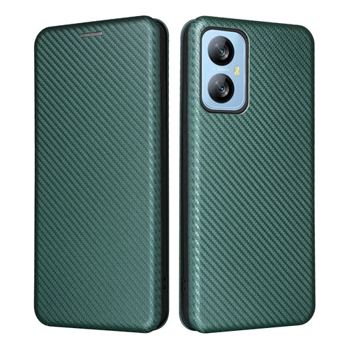 For Blackview A52 4G PU Leather Stand Card Slots Case Carbon Fiber Texture Magnetic Auto-absorbed Folio Phone Cover - Green - 1
