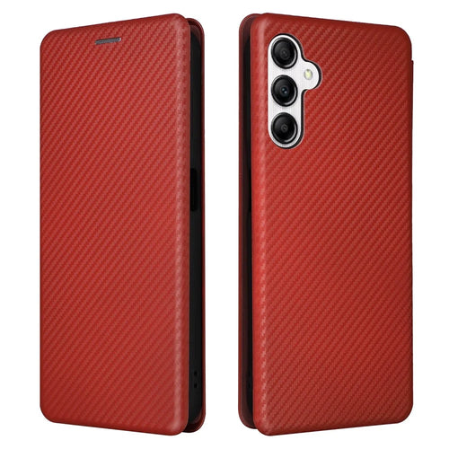 PU Leather Magnetic Phone Case for Samsung Galaxy A14 5G / A14 4G Stand Card Holder Slot Carbon Fiber Pattern Phone Cover - Red - 1