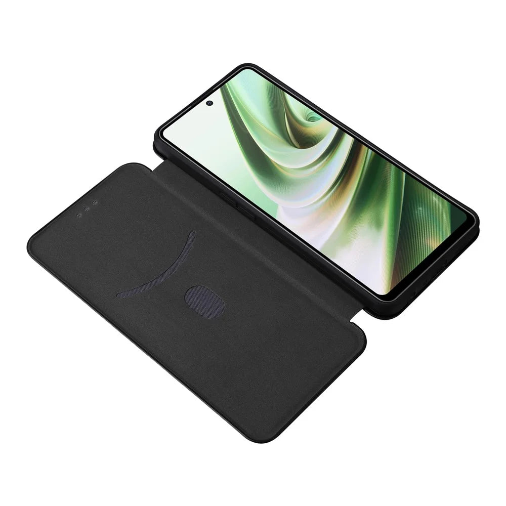 PU Leather Stand Case for OnePlus Nord CE 3 Lite 5G / Nord N30 5G , Magnetic Absorption Design Carbon Fiber Texture Phone Cover with Card Holder- Black - 2