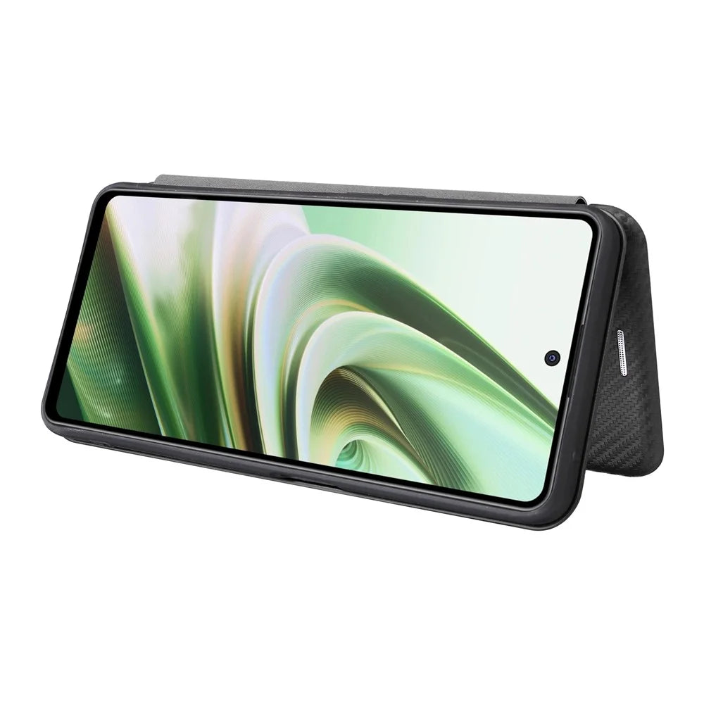 PU Leather Stand Case for OnePlus Nord CE 3 Lite 5G / Nord N30 5G , Magnetic Absorption Design Carbon Fiber Texture Phone Cover with Card Holder- Black - 3