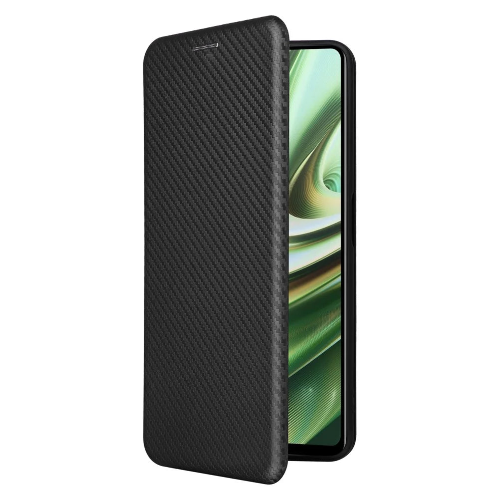 PU Leather Stand Case for OnePlus Nord CE 3 Lite 5G / Nord N30 5G , Magnetic Absorption Design Carbon Fiber Texture Phone Cover with Card Holder- Black - 7