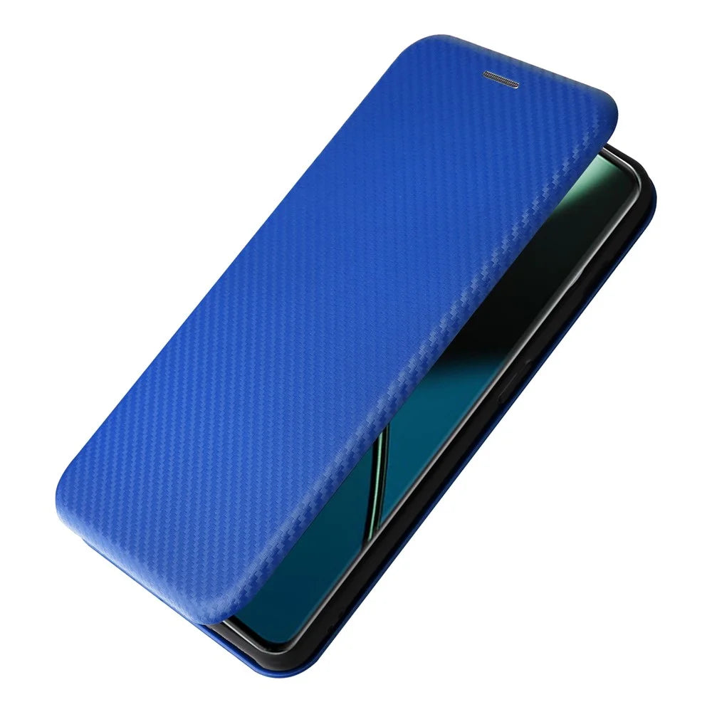 For OnePlus 11 5G PU Leather Stand Card Slots Case Carbon Fiber Texture Magnetic Auto-absorbed Folio Phone Cover - Blue - 4