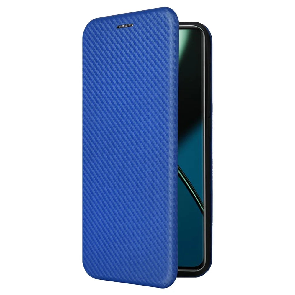 For OnePlus 11 5G PU Leather Stand Card Slots Case Carbon Fiber Texture Magnetic Auto-absorbed Folio Phone Cover - Blue - 7