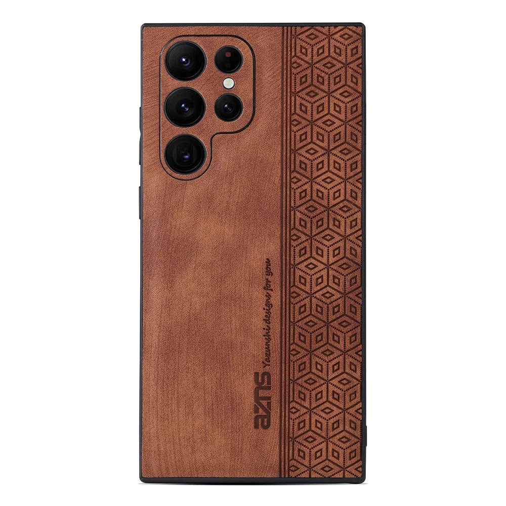 AZNS For Samsung Galaxy S23 Ultra Dustproof PU Leather+TPU Phone Cover Imprinted Pattern Anti-Scratch Cell Phone Case - Brown - 1