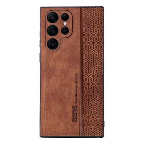 AZNS For Samsung Galaxy S23 Ultra Dustproof PU Leather+TPU Phone Cover Imprinted Pattern Anti-Scratch Cell Phone Case - Brown - 1