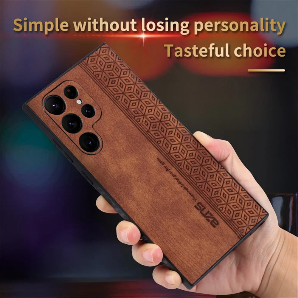 AZNS For Samsung Galaxy S23 Ultra Dustproof PU Leather+TPU Phone Cover Imprinted Pattern Anti-Scratch Cell Phone Case - Brown - 2