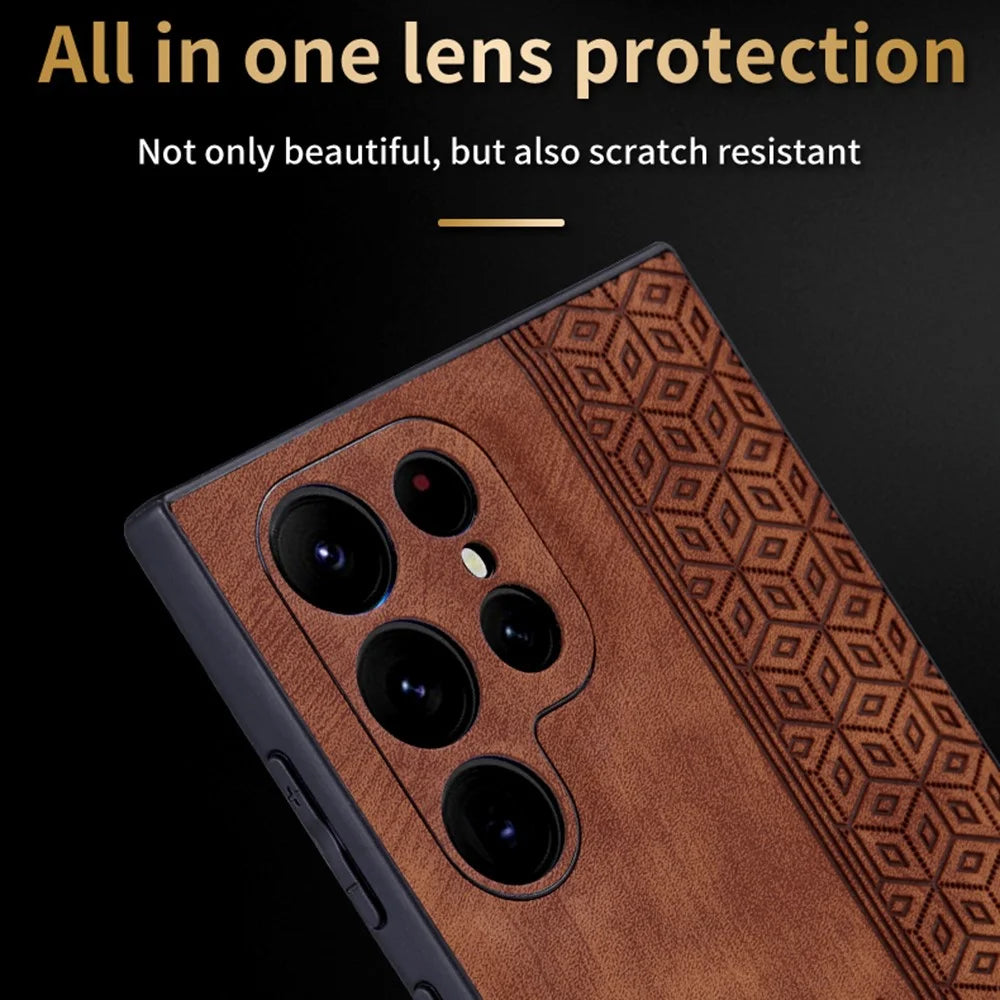 AZNS For Samsung Galaxy S23 Ultra Dustproof PU Leather+TPU Phone Cover Imprinted Pattern Anti-Scratch Cell Phone Case - Brown - 6