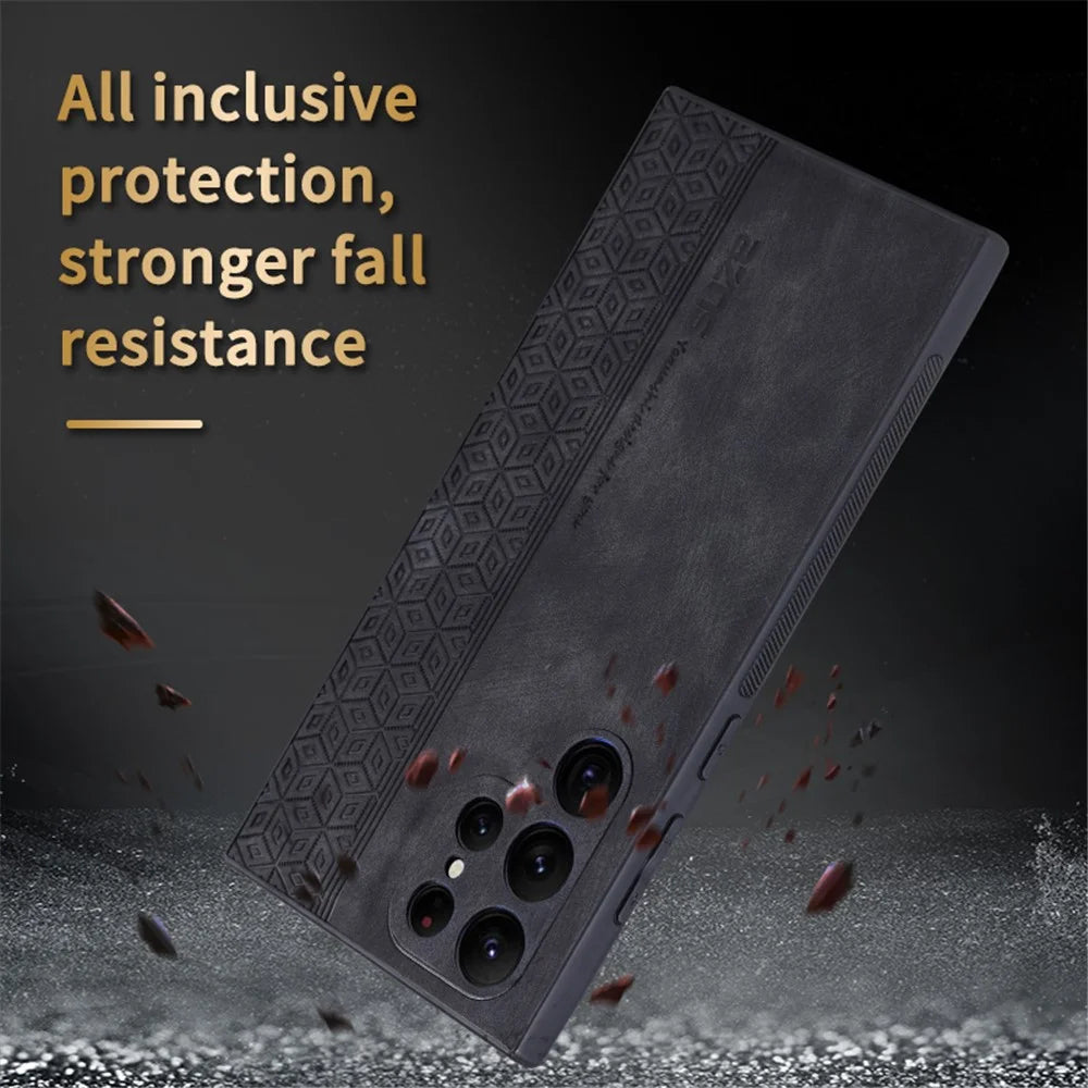 AZNS For Samsung Galaxy S23 Ultra Dustproof PU Leather+TPU Phone Cover Imprinted Pattern Anti-Scratch Cell Phone Case - Brown - 7