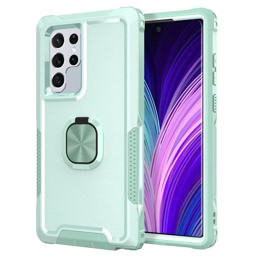 For Samsung Galaxy S23 Ultra Rotatable Ring Holder Kickstand Phone Case PC + Silicone Anti-scratch Phone Cover - Green - 1