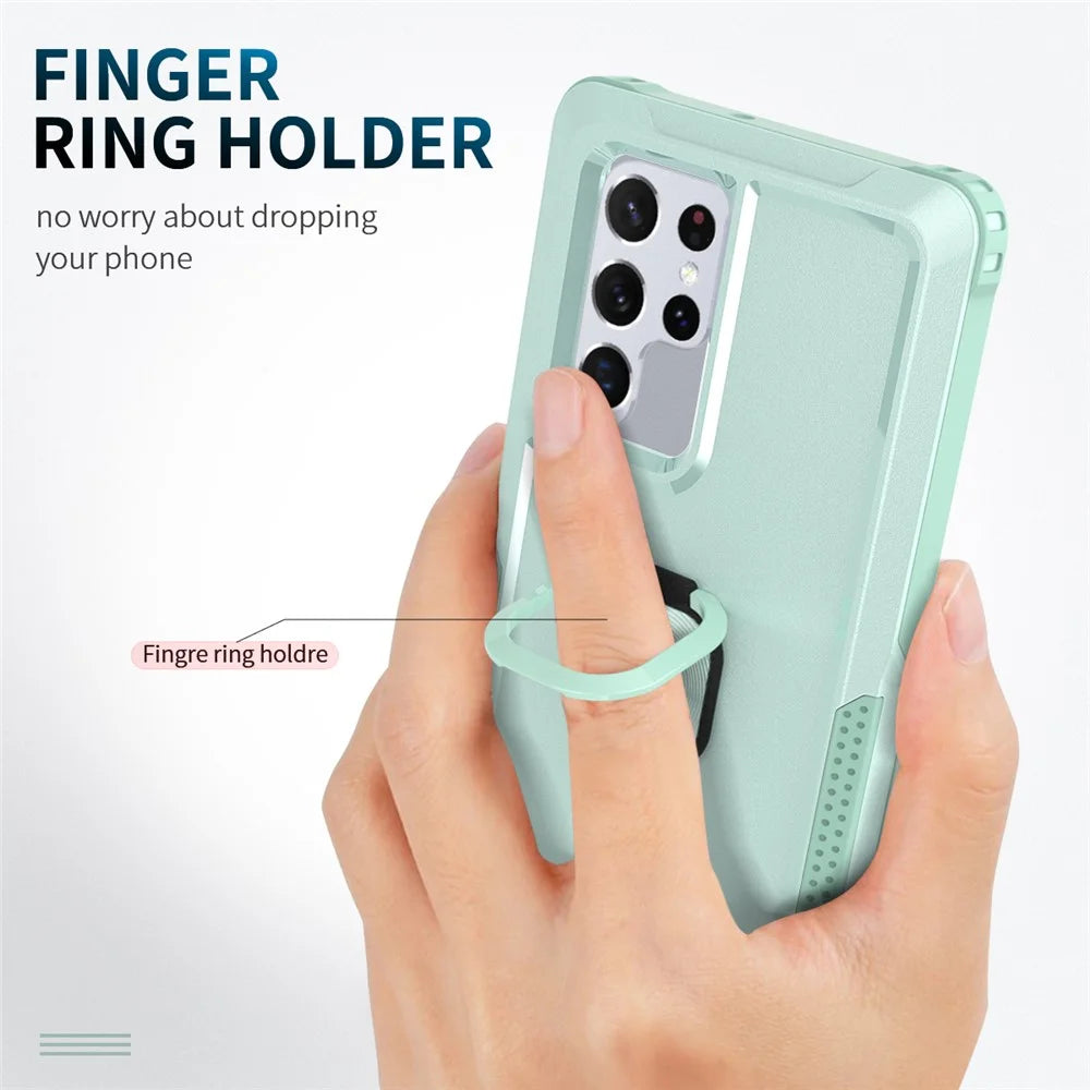 For Samsung Galaxy S23 Ultra Rotatable Ring Holder Kickstand Phone Case PC + Silicone Anti-scratch Phone Cover - Green - 2