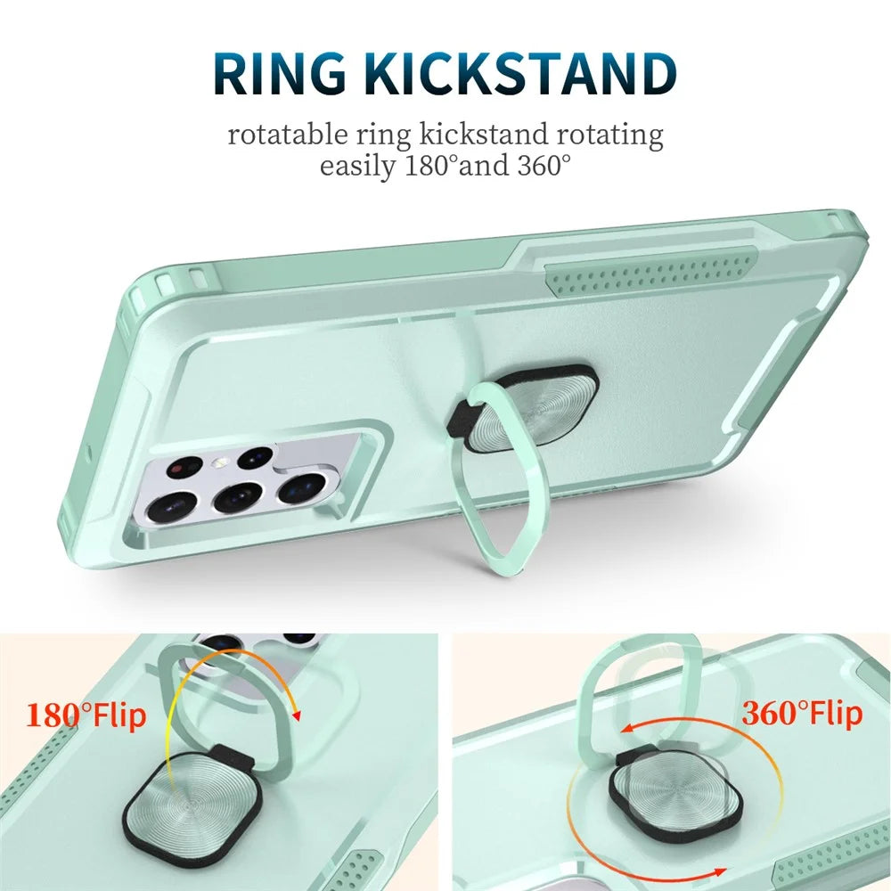 For Samsung Galaxy S23 Ultra Rotatable Ring Holder Kickstand Phone Case PC + Silicone Anti-scratch Phone Cover - Green - 3