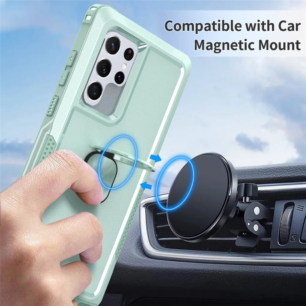 For Samsung Galaxy S23 Ultra Rotatable Ring Holder Kickstand Phone Case PC + Silicone Anti-scratch Phone Cover - Green - 7