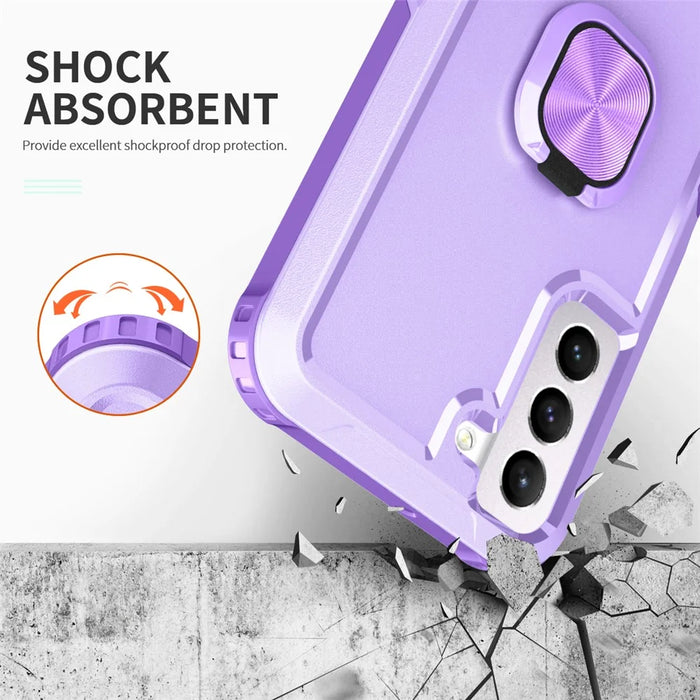 For Samsung Galaxy S23+ Hard PC+Silicone Phone Cover Rotatable Ring Holder Kickstand Cell Phone Case - Light Purple - 4