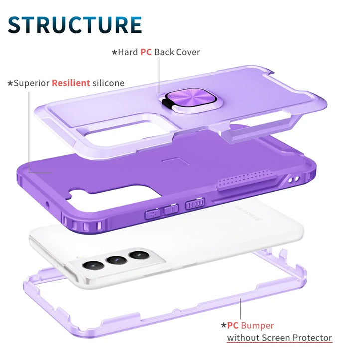 For Samsung Galaxy S23+ Hard PC+Silicone Phone Cover Rotatable Ring Holder Kickstand Cell Phone Case - Light Purple - 5