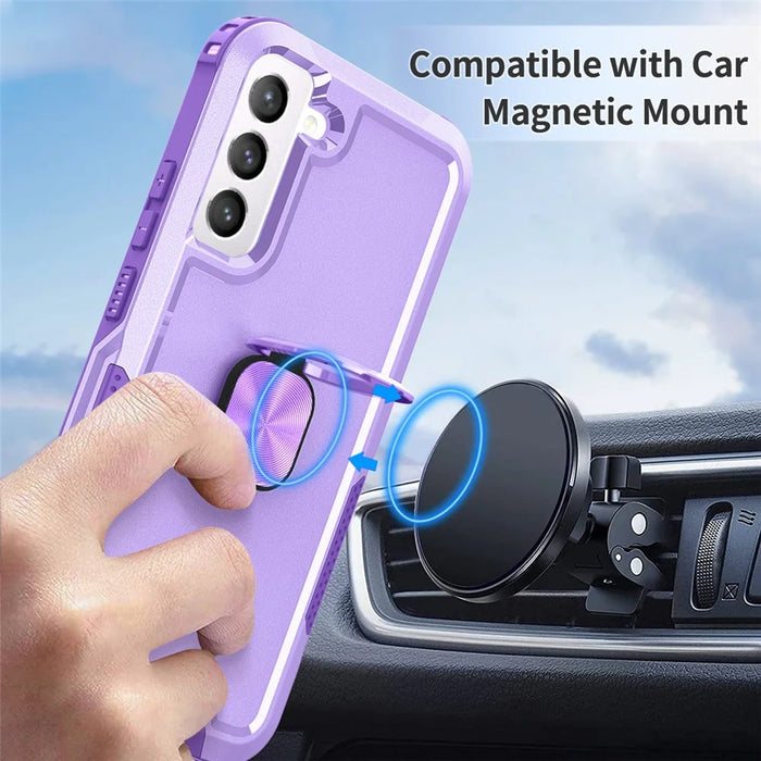 For Samsung Galaxy S23+ Hard PC+Silicone Phone Cover Rotatable Ring Holder Kickstand Cell Phone Case - Light Purple - 7