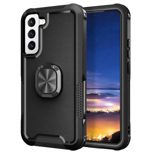 For Samsung Galaxy S23 Anti-scratch Rotatable Ring Holder Kickstand Phone Case PC Silicone Phone Cover - 1