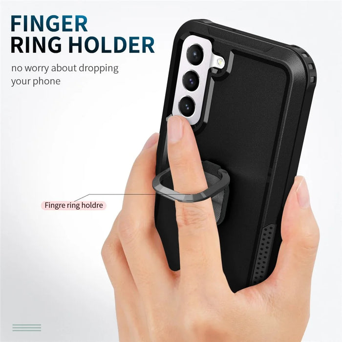 For Samsung Galaxy S23 Anti-scratch Rotatable Ring Holder Kickstand Phone Case PC Silicone Phone Cover - 2
