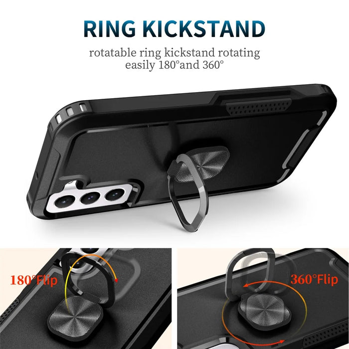 For Samsung Galaxy S23 Anti-scratch Rotatable Ring Holder Kickstand Phone Case PC Silicone Phone Cover - 3