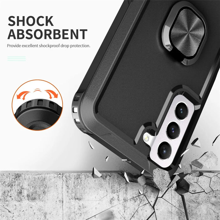 For Samsung Galaxy S23 Anti-scratch Rotatable Ring Holder Kickstand Phone Case PC Silicone Phone Cover - 4