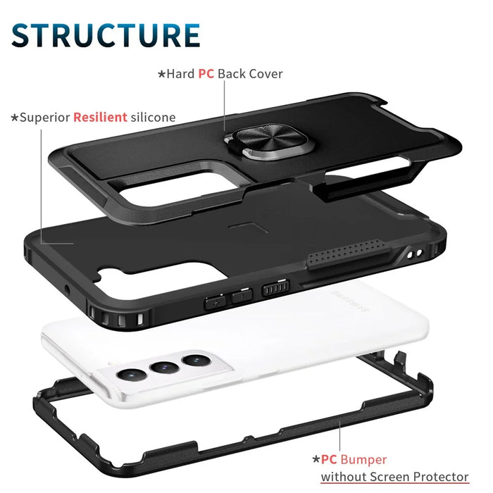 For Samsung Galaxy S23 Anti-scratch Rotatable Ring Holder Kickstand Phone Case PC Silicone Phone Cover - 5