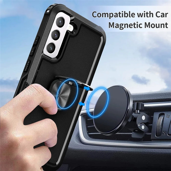 For Samsung Galaxy S23 Anti-scratch Rotatable Ring Holder Kickstand Phone Case PC Silicone Phone Cover - 7